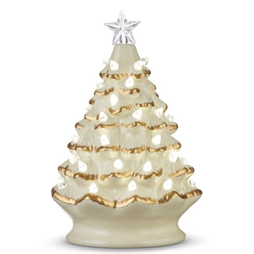 LIGHTED WHITE & GOLD VINTAGE TREE 8''