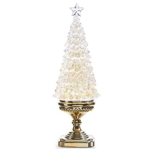 LIGHTED TREE WITH GOLD SWIRLING GLITTER 17''