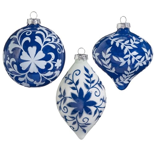 BLUE & WHITE FLORAL ORNAMENT 4''