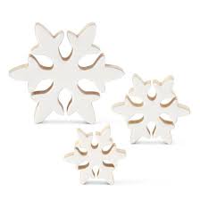 3 SIZES- WOOD SNOWFLAKES W/ WHITE ENAMELED FRONT