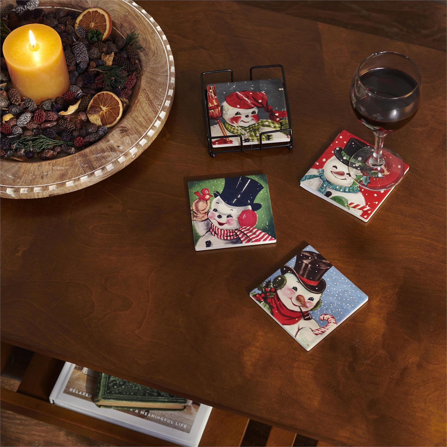RETRO SNOWMEN COASTER SET