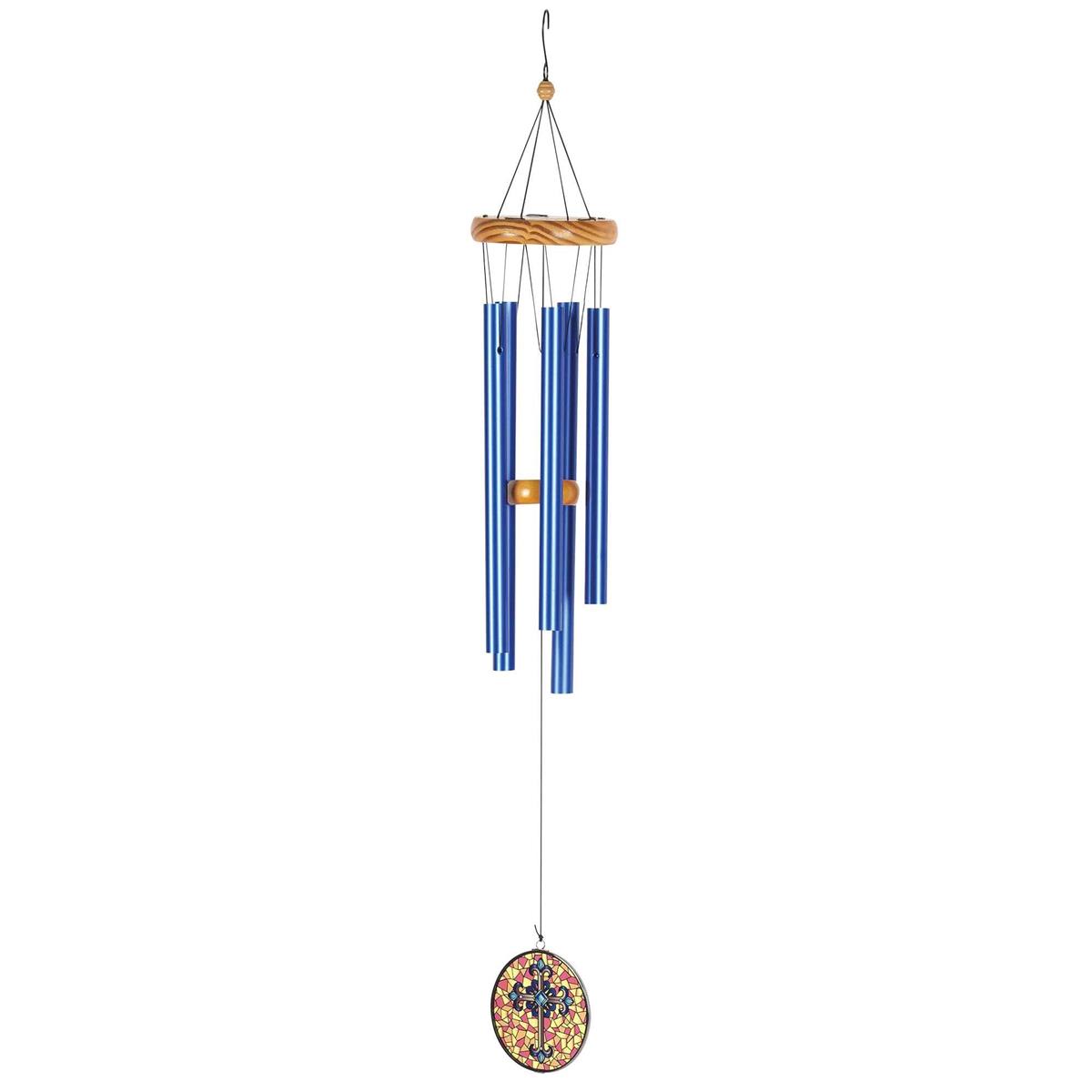 Wind Chime with Cross Sail - Blue and Orange 35" Flower Bouquet