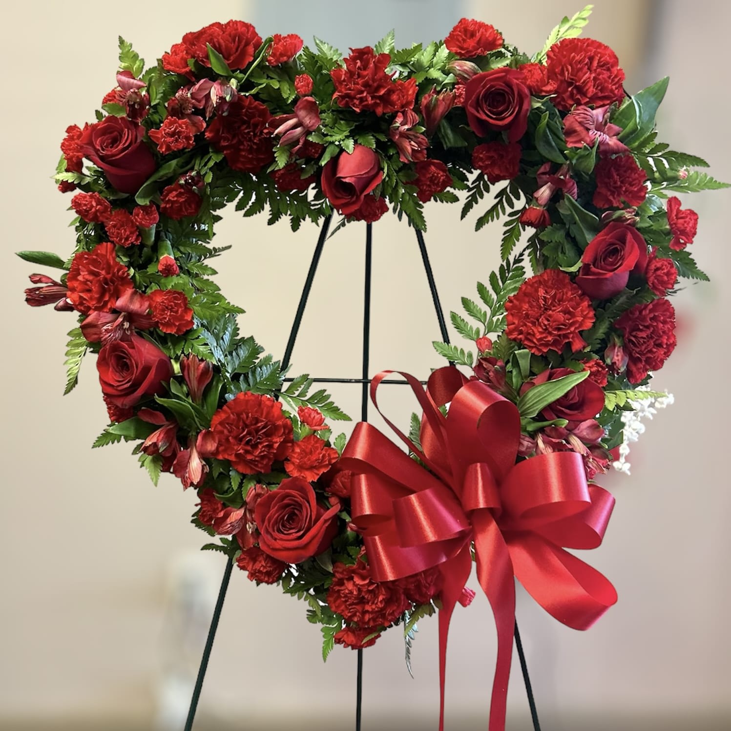 Red Heart Spray Stand Flower Bouquet