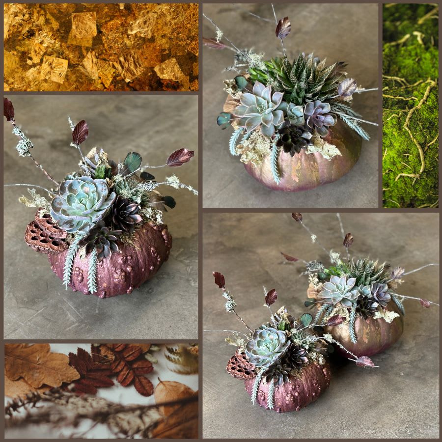 Gilded "Pumpcculents" - Autumn Flowers