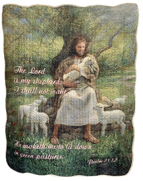Quilted Throw, Jesus, Psalm 23:1-2, 50" x 60"