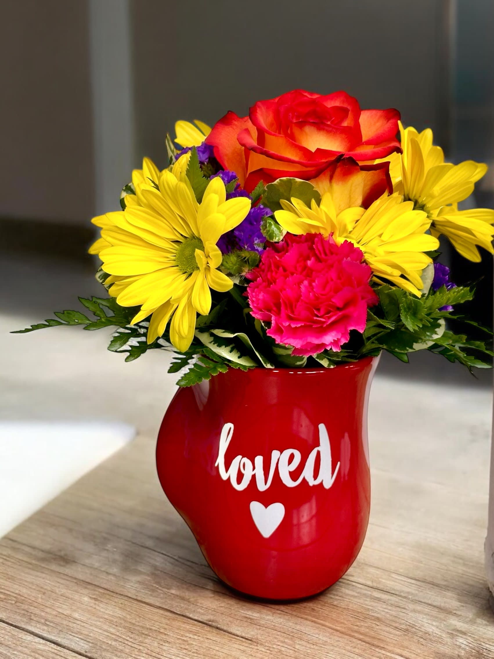 Loved Handwarmer Mug 18 oz Psalm 23:6 - Red Flower Bouquet