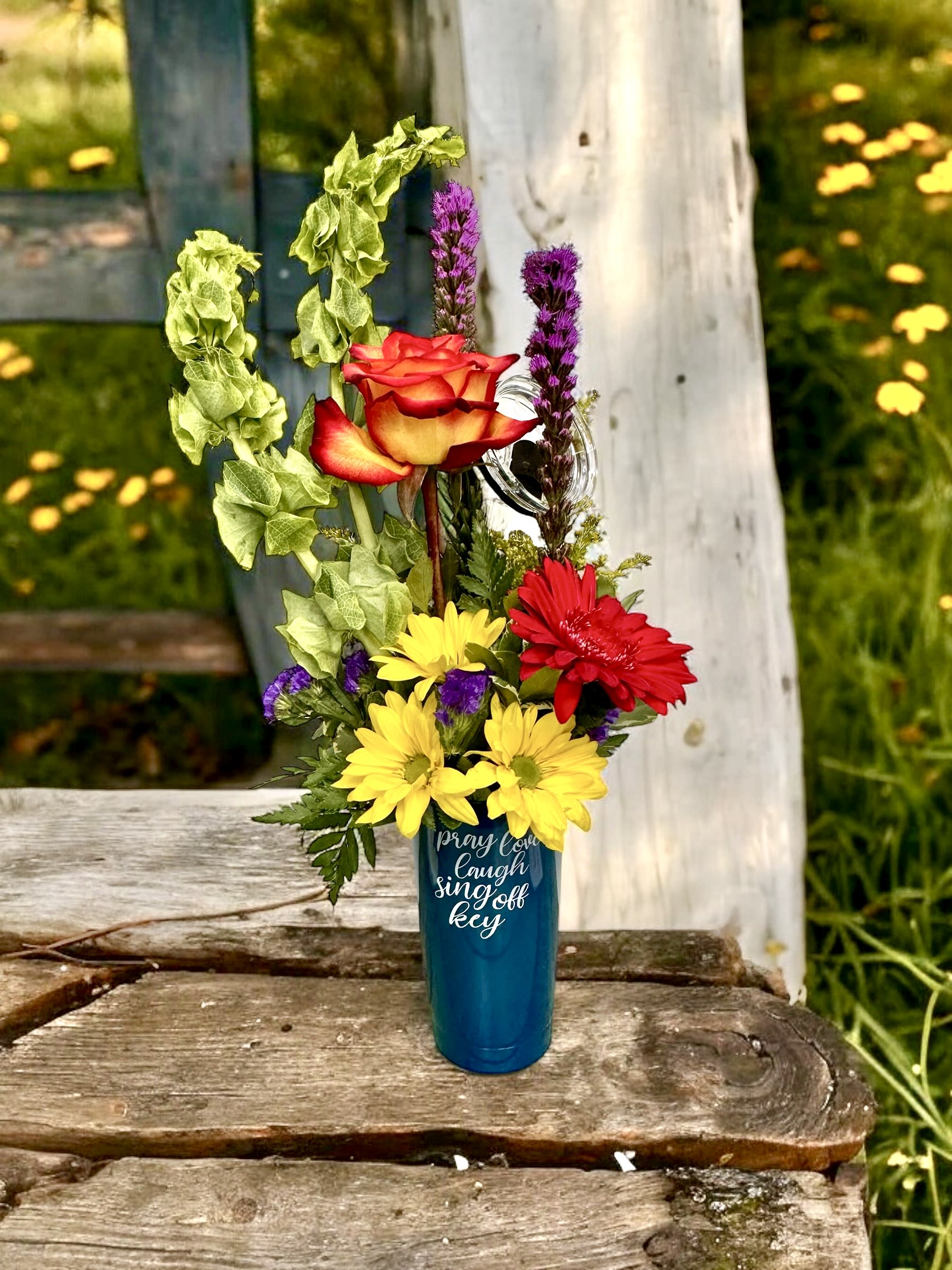 Pray Love Laugh Sing Tumbler Flower Bouquet