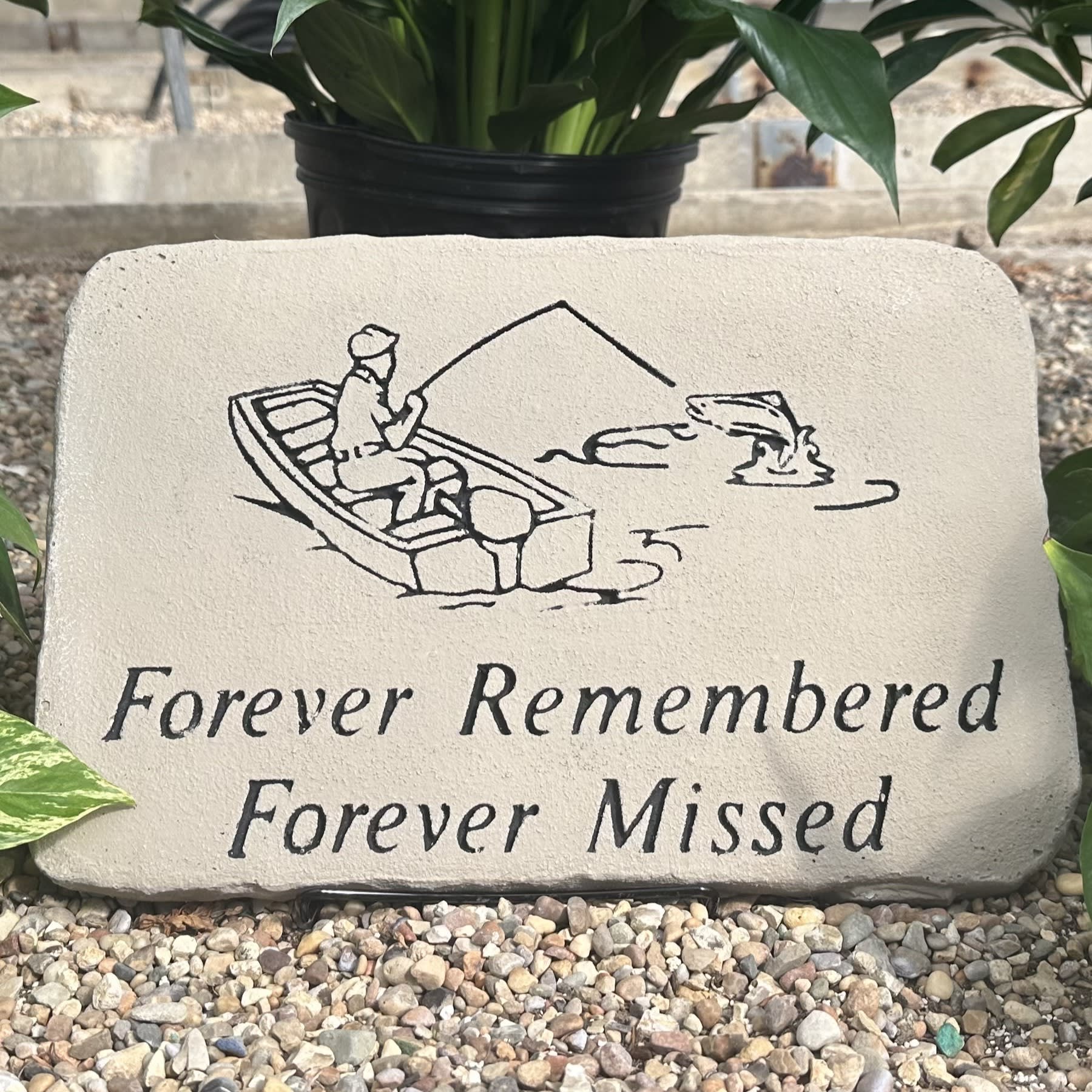 Fisherman Forever Remembered Memorial Stone Flower Bouquet