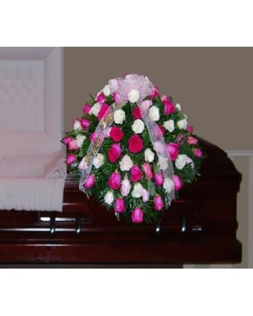 RED ROSES AND BABIES BREATH CASKET SPRAY Flower Bouquet