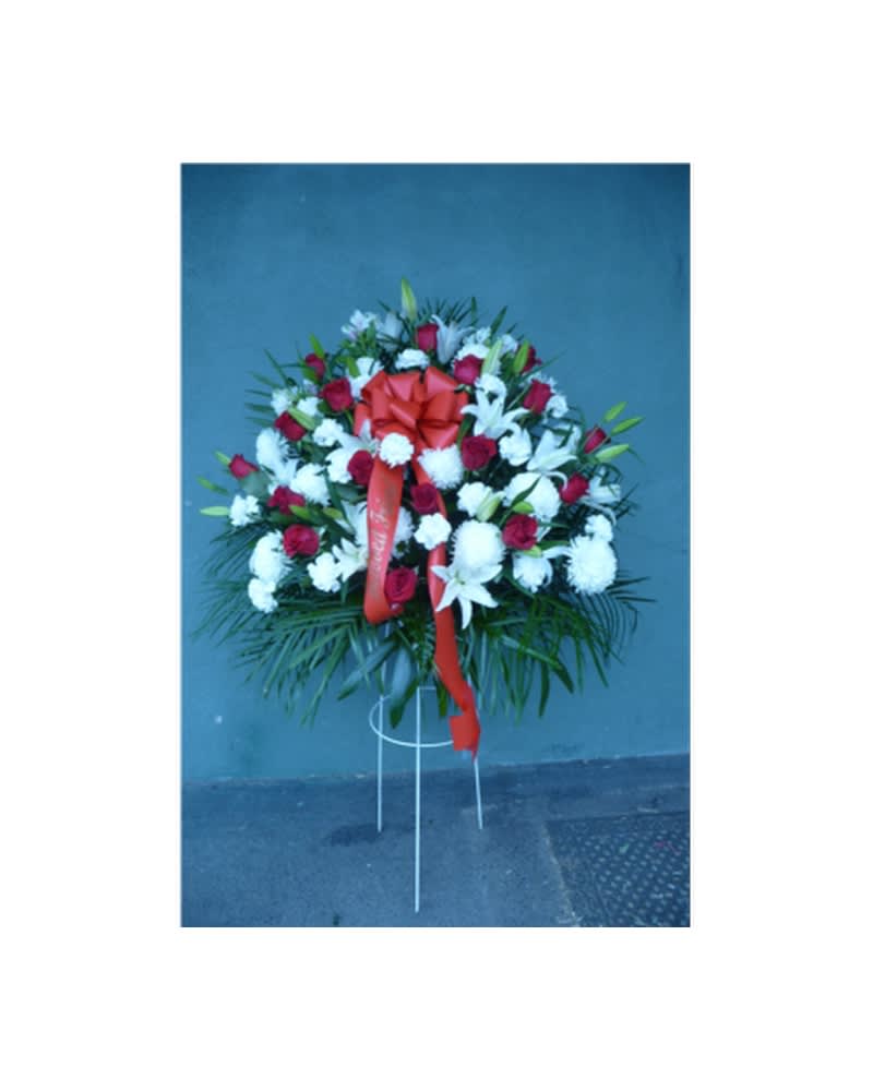 LARGE STANDING BASKET- RED & WHITE Flower Bouquet