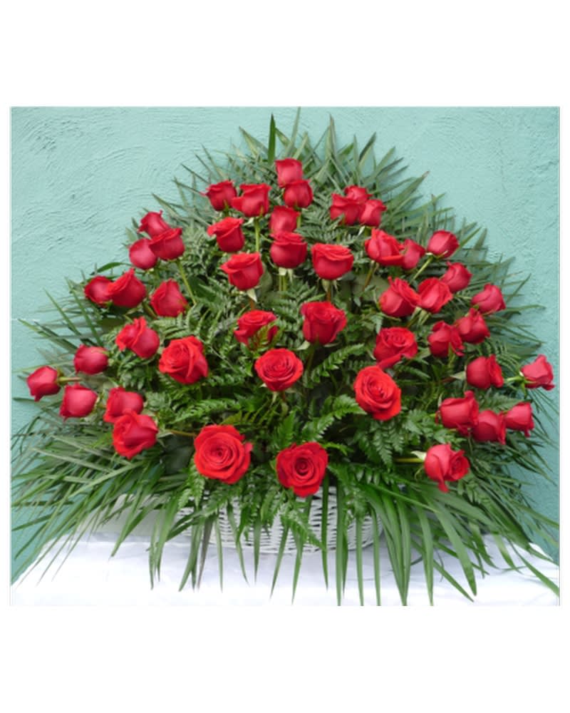 FLOOR WICKER BASKET- ALL RED ROSES Flower Bouquet