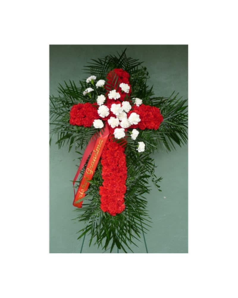 RED CARNATION CROSS WITH WHITE CARNATION BREAK Flower Bouquet