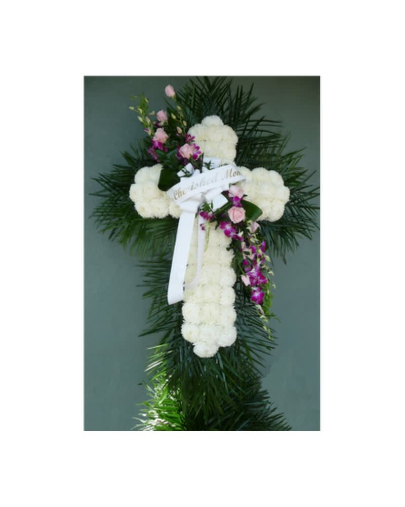 XL CROSS WITH ROSE/ORCHID BREAK Flower Bouquet