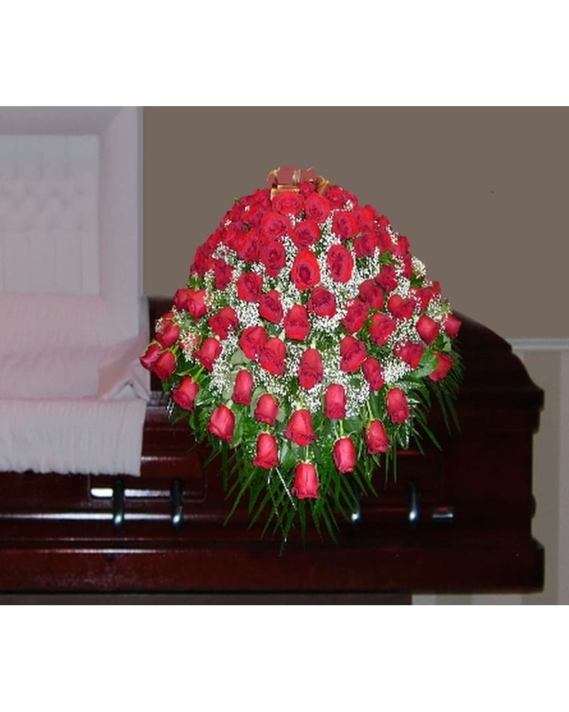 THE RED ROSES AND BABIES BREATH CASKET SPRAY Flower Bouquet