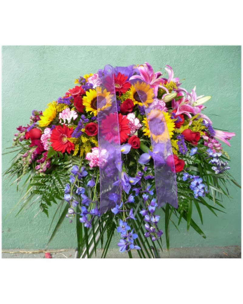 CASKET SPRAY- PINK, RED, YELLOW, AND PURPLE