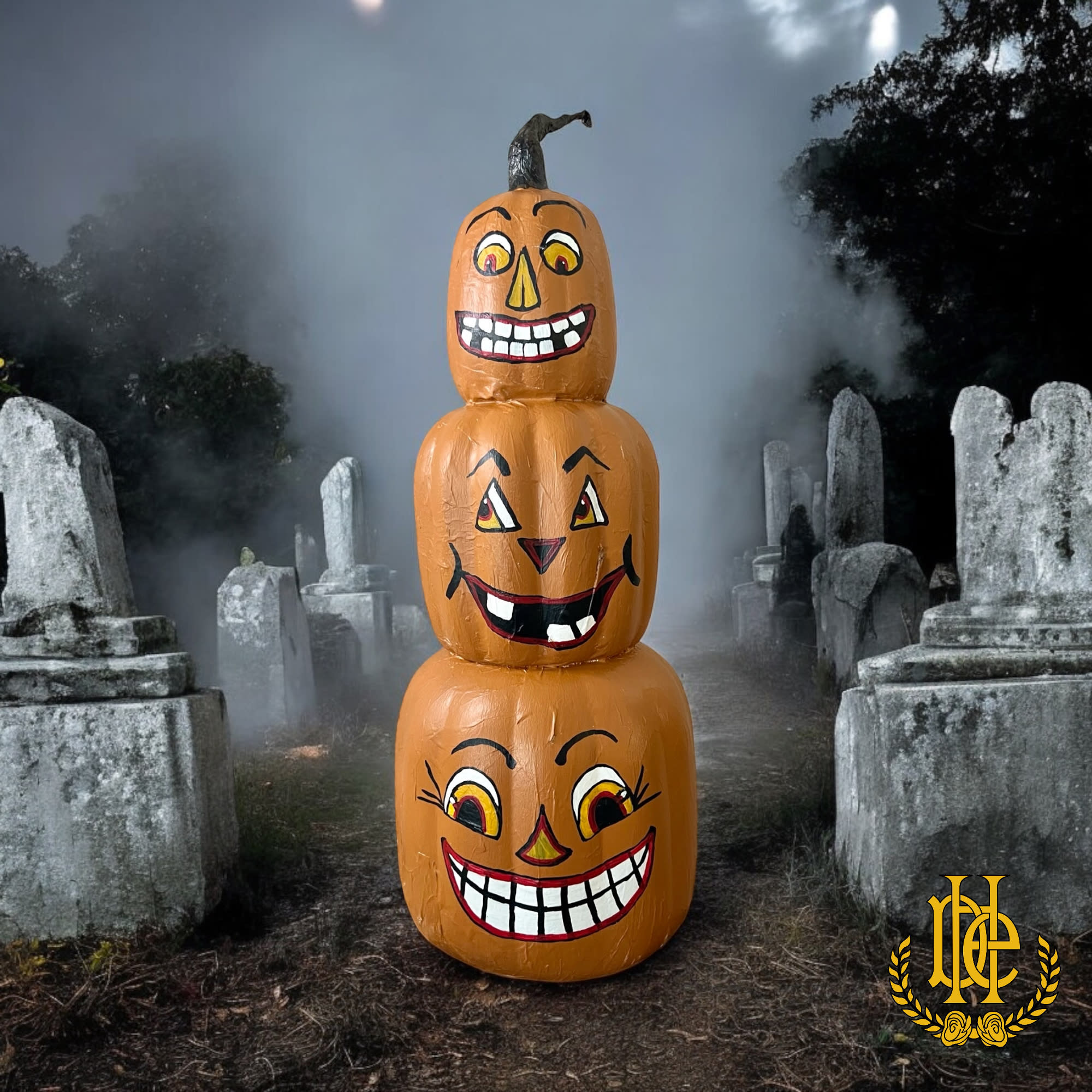 Vintage - Paper Mache Pumpkin Stack ll