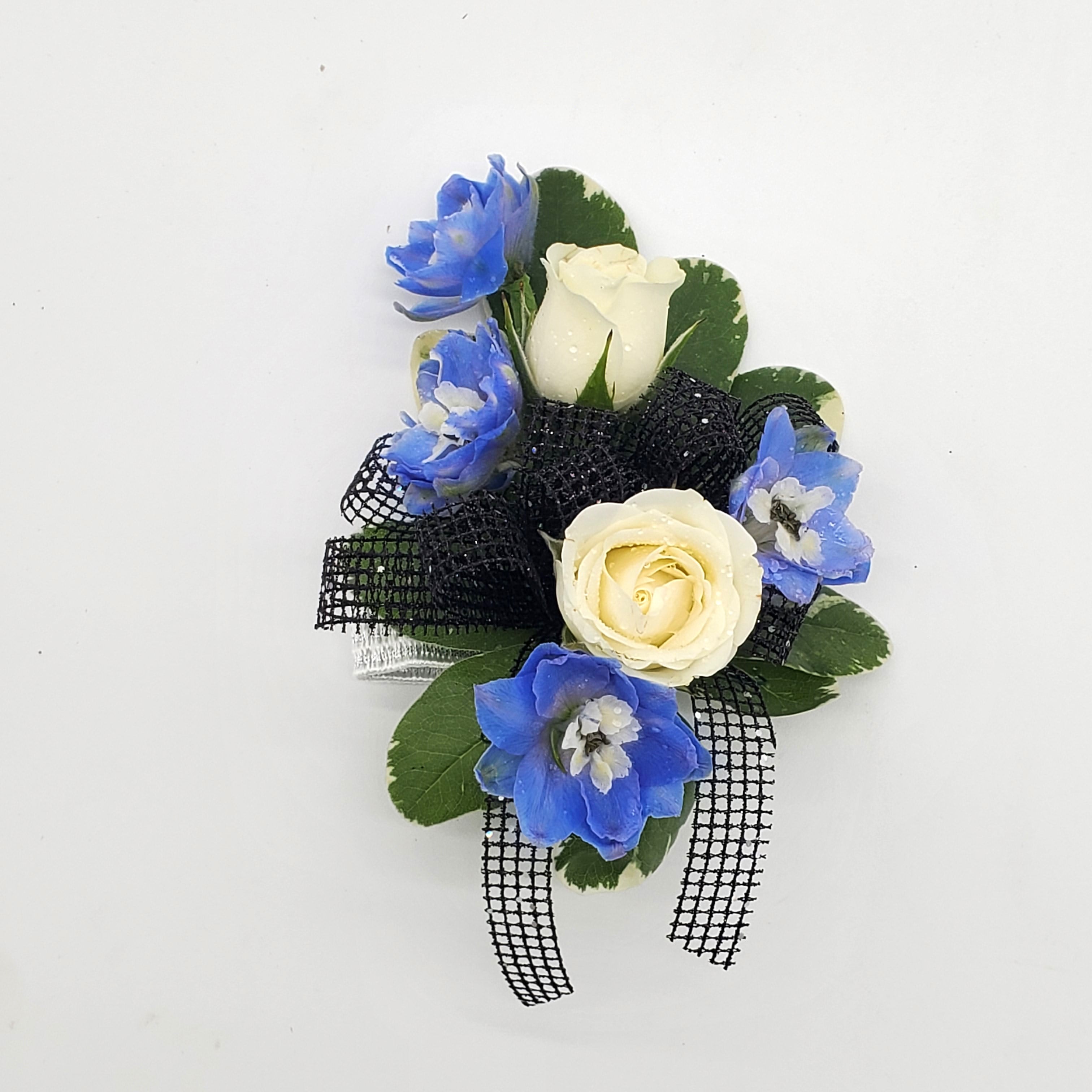 Rose and Delphinium Corsage Flower Bouquet