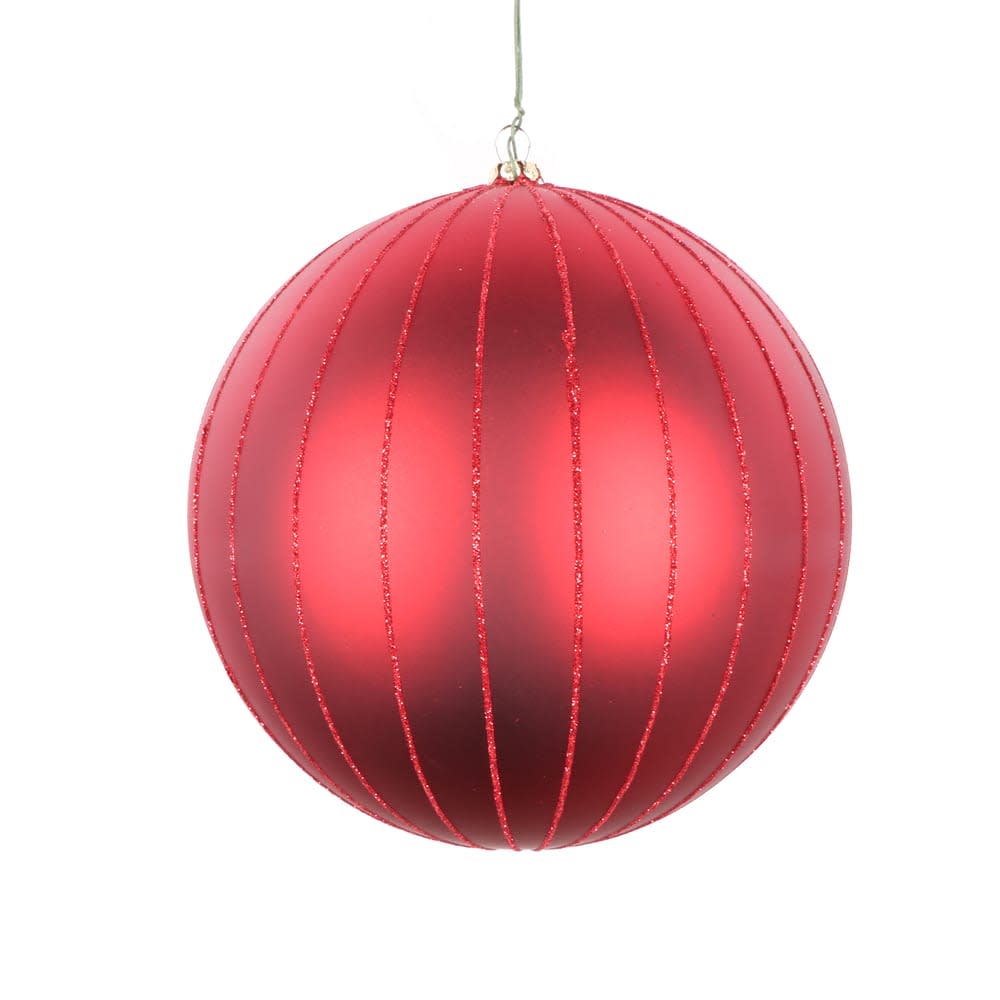 RED MATTE GLITTER BALL ORNAMENT 6''