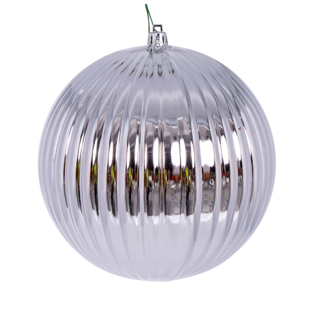 SILVER SHINY LINED BALL ORNAMENT 6''
