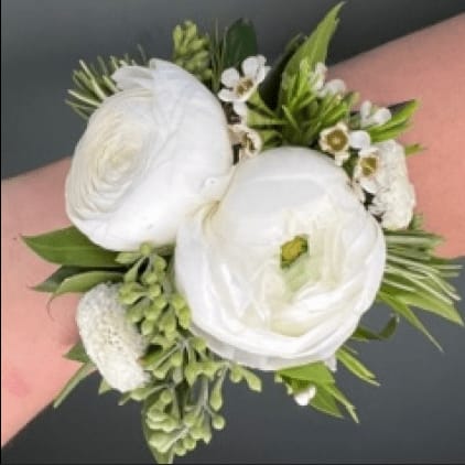 White Ranunculus Wrist Corsage Flower Bouquet