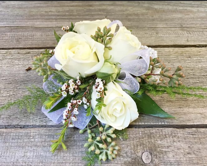 White Spray Rose Wrist Corsage Flower Bouquet