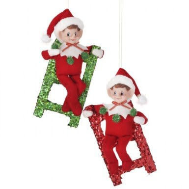9'' GLITTER LADDER WITH PIXIE ELF ORNAMENT
