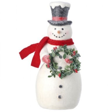 8.5'' PAPERPULP SNOWMAN WITH SCARF/ WREATH