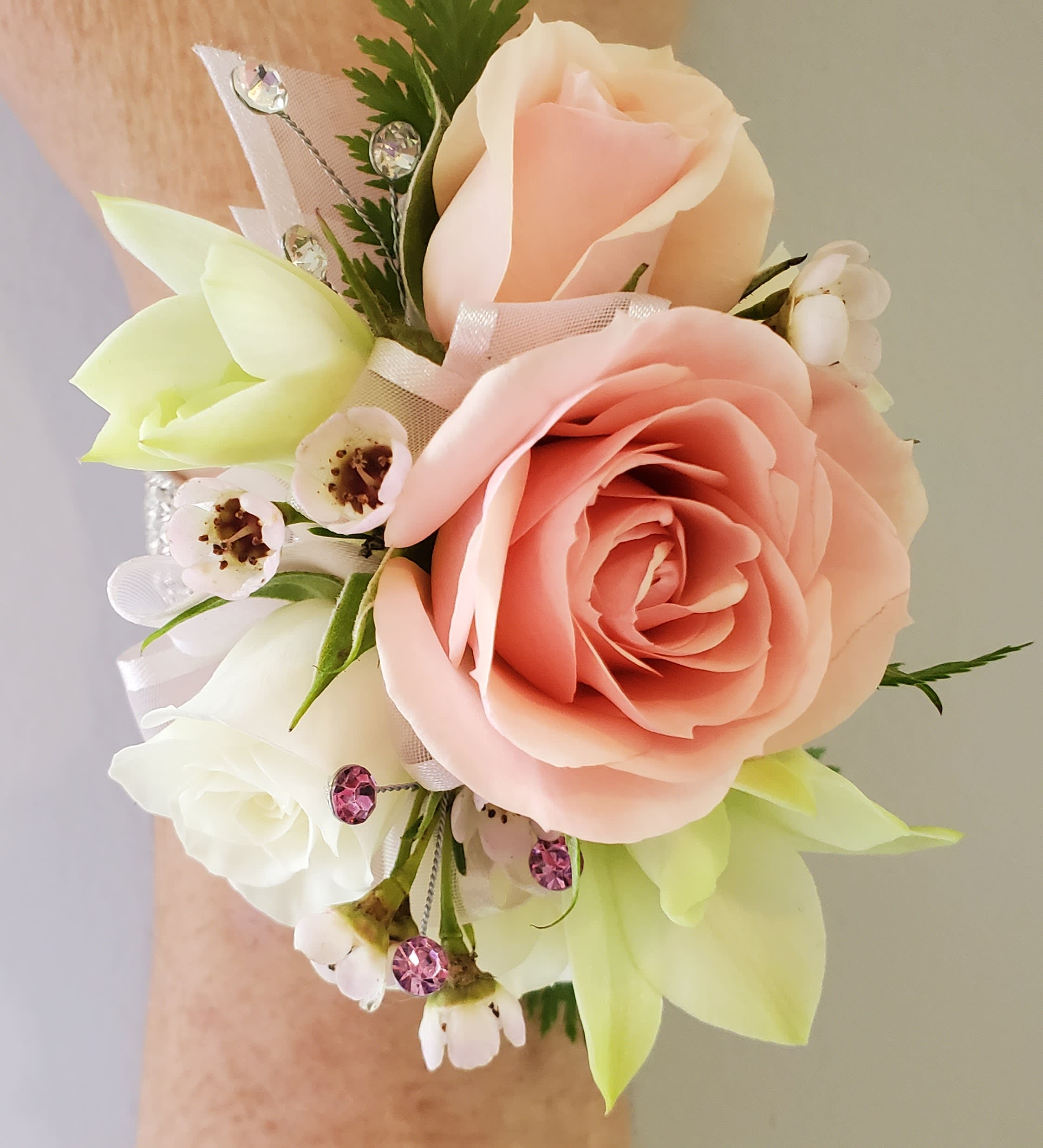 Pinks/Whites Wrist Corsage Palette Flower Bouquet