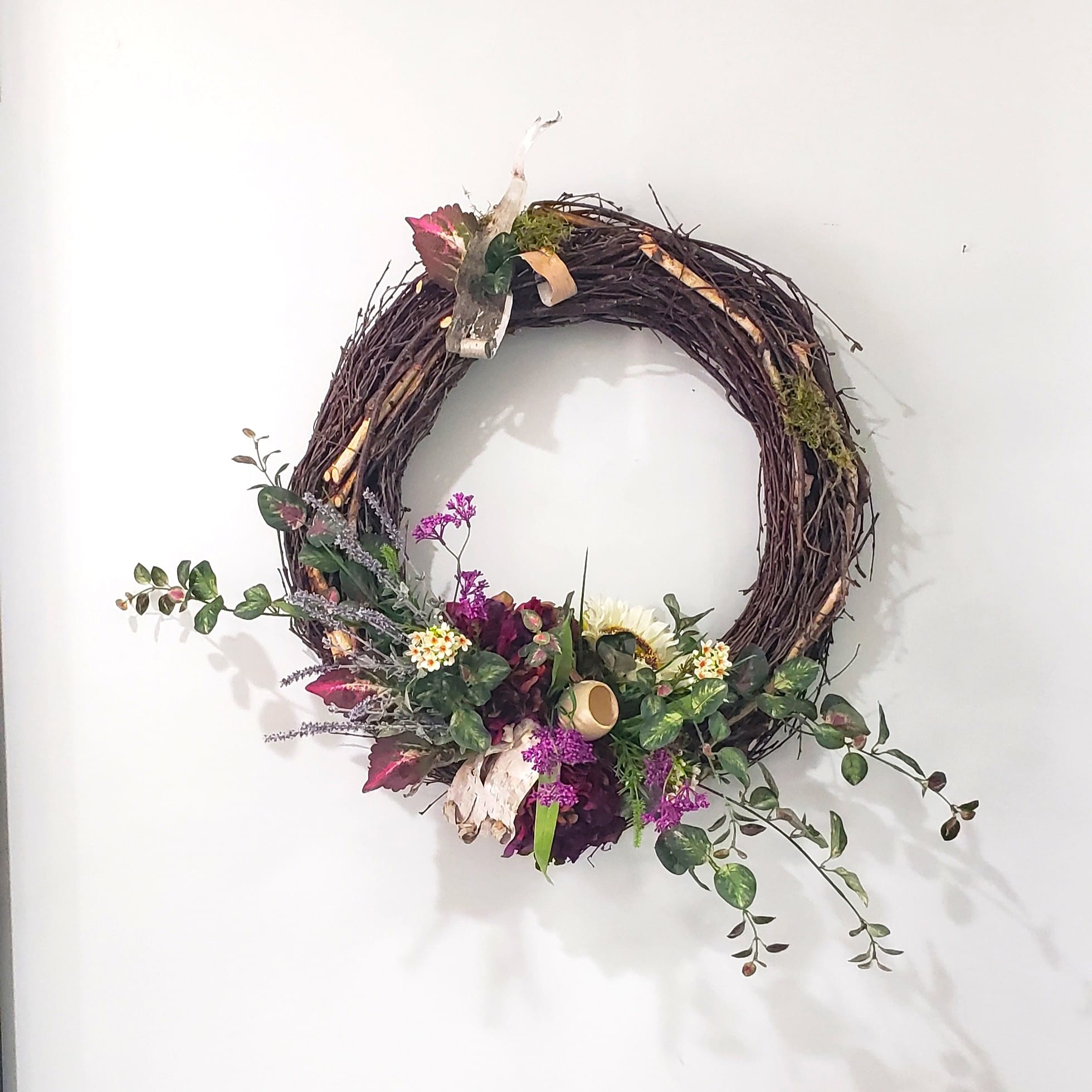 Aubergine on Birch Everlasting Wreath Flower Bouquet