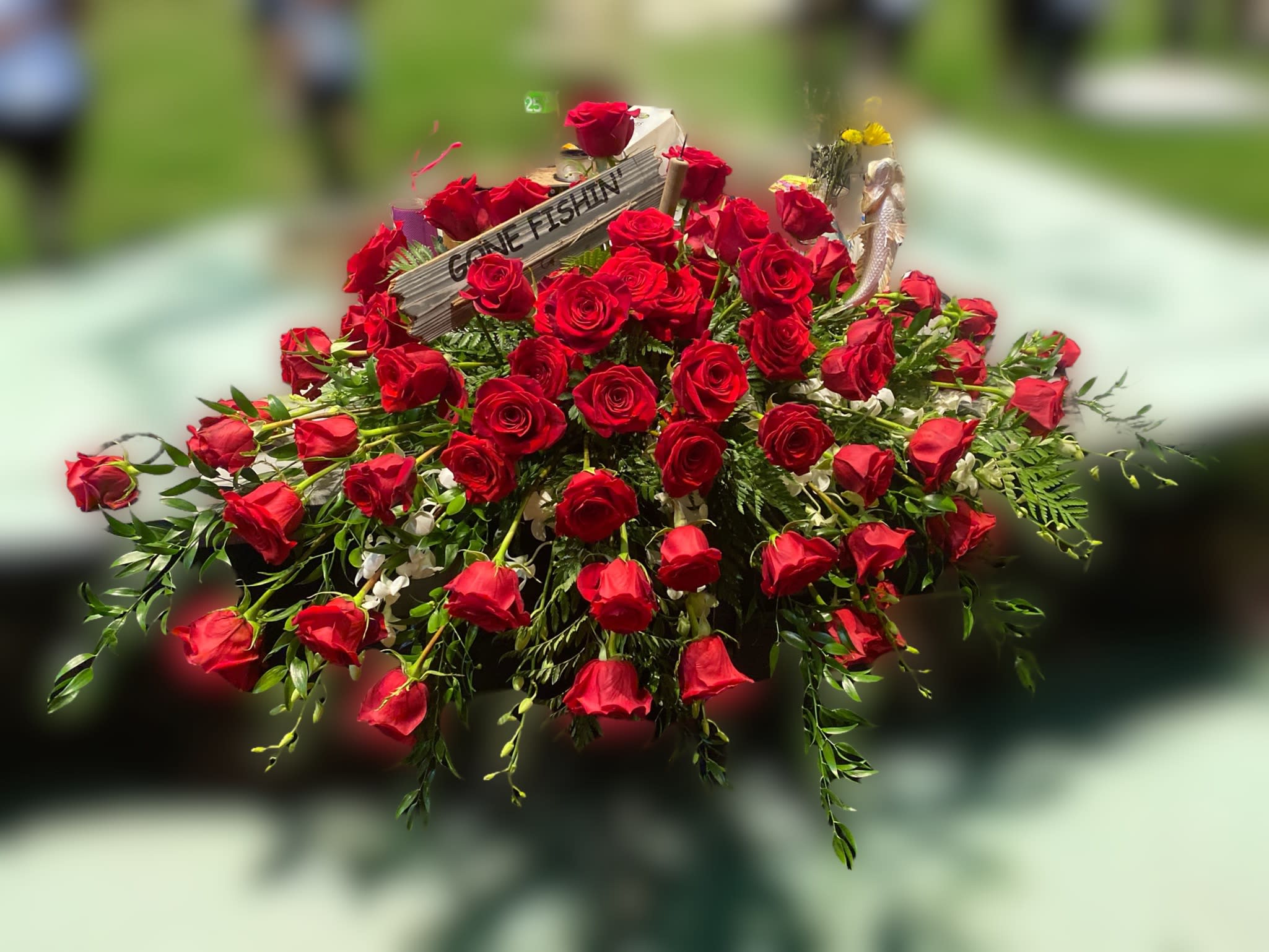 Red Rose Tribute Casket Spray Flower Bouquet