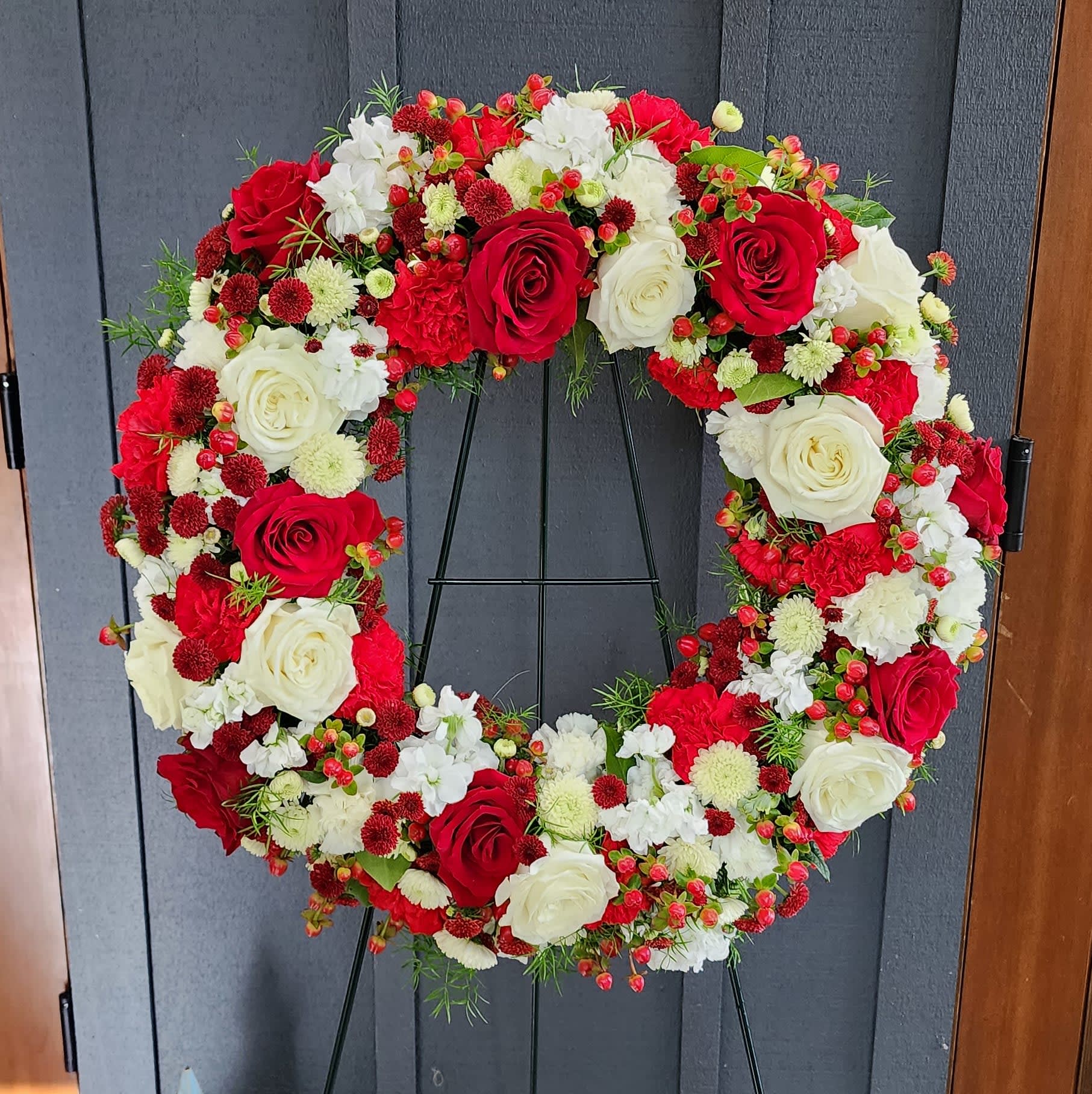 Crimson & White Wreath Flower Bouquet