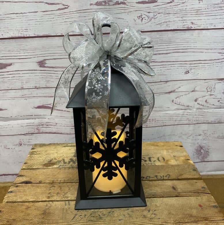 Black Snowflake Lantern with Silver Bow Flower Bouquet