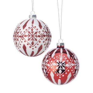4'' GLASS RED/WHITE SNOWFLAKE ORNAMENT