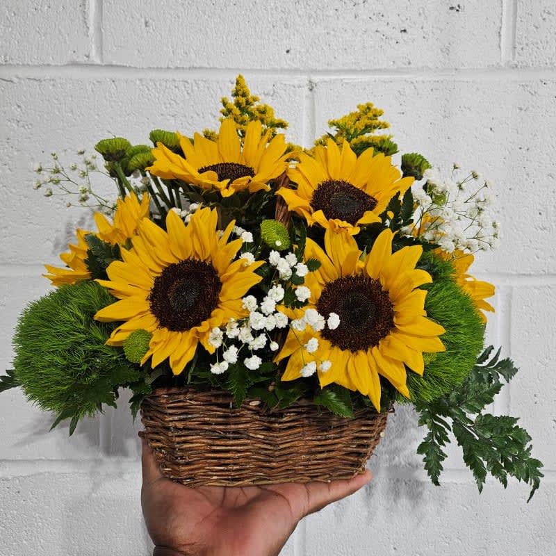 Lovely Sunflower Basket- One Sided Flower Bouquet