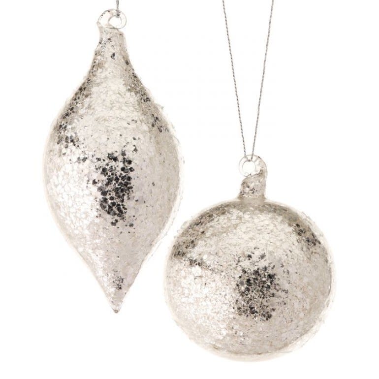 3-5'' GLASS SEQUINED BALL/FINIAL ORNAMENT