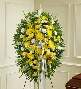 Profound Sympathies Standing Spray – Yellow Flower Bouquet
