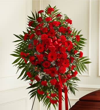 Profound Sympathies Standing Spray – Red Flower Bouquet