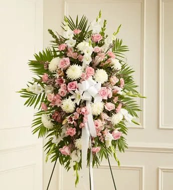 Profound Sympathies Standing Spray – Pink & White Flower Bouquet