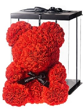 10" Red Rose Bear W/Gift Box Flower Bouquet
