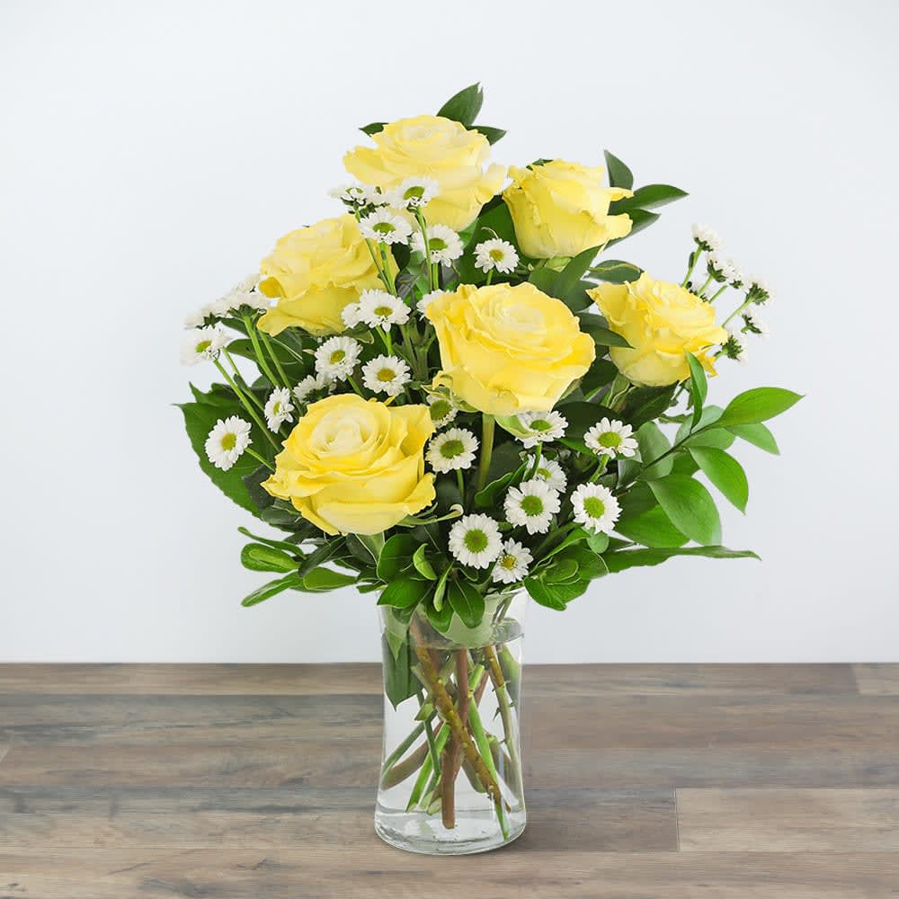 YELLOW ROSES WITH DAISIES Flower Bouquet
