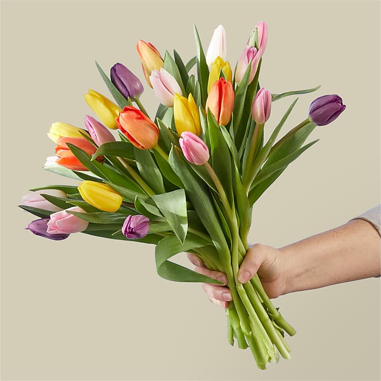 ASSORTED TULIPS WRAPPED BOUQUET