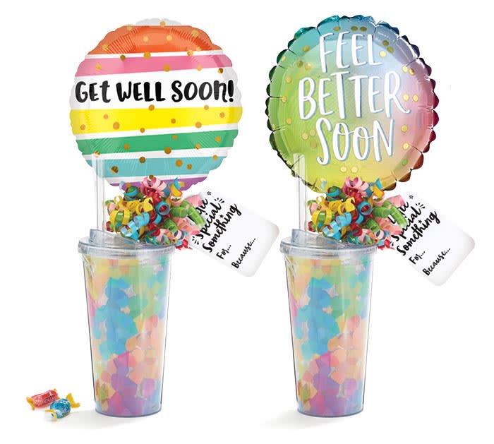 Get Well Travel Mug With Candy Flower Bouquet