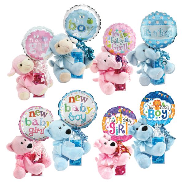 Baby Animal Hugger with Candy and Balloon Flower Bouquet