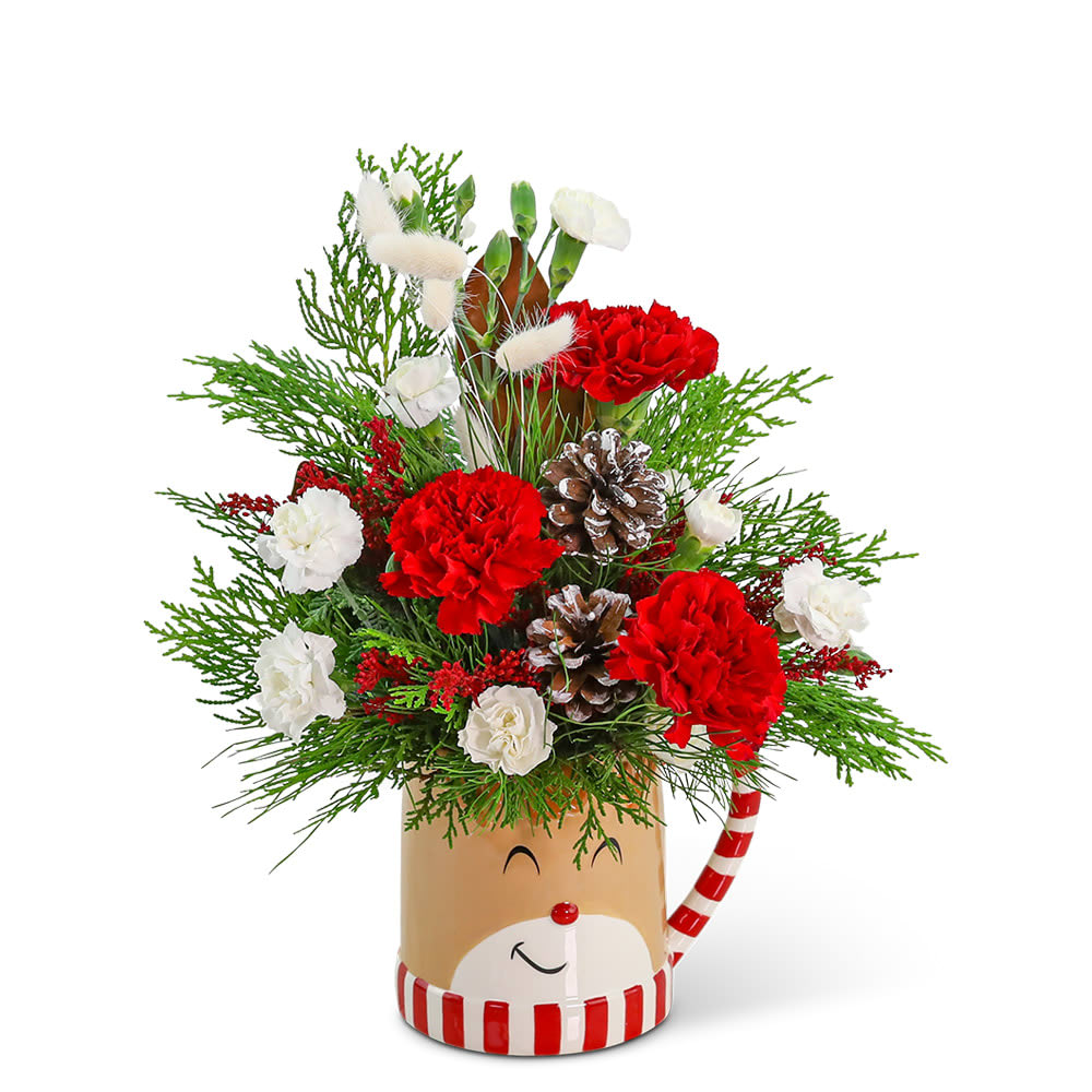 Jolly Reindeer Keepsake Mug Flower Bouquet