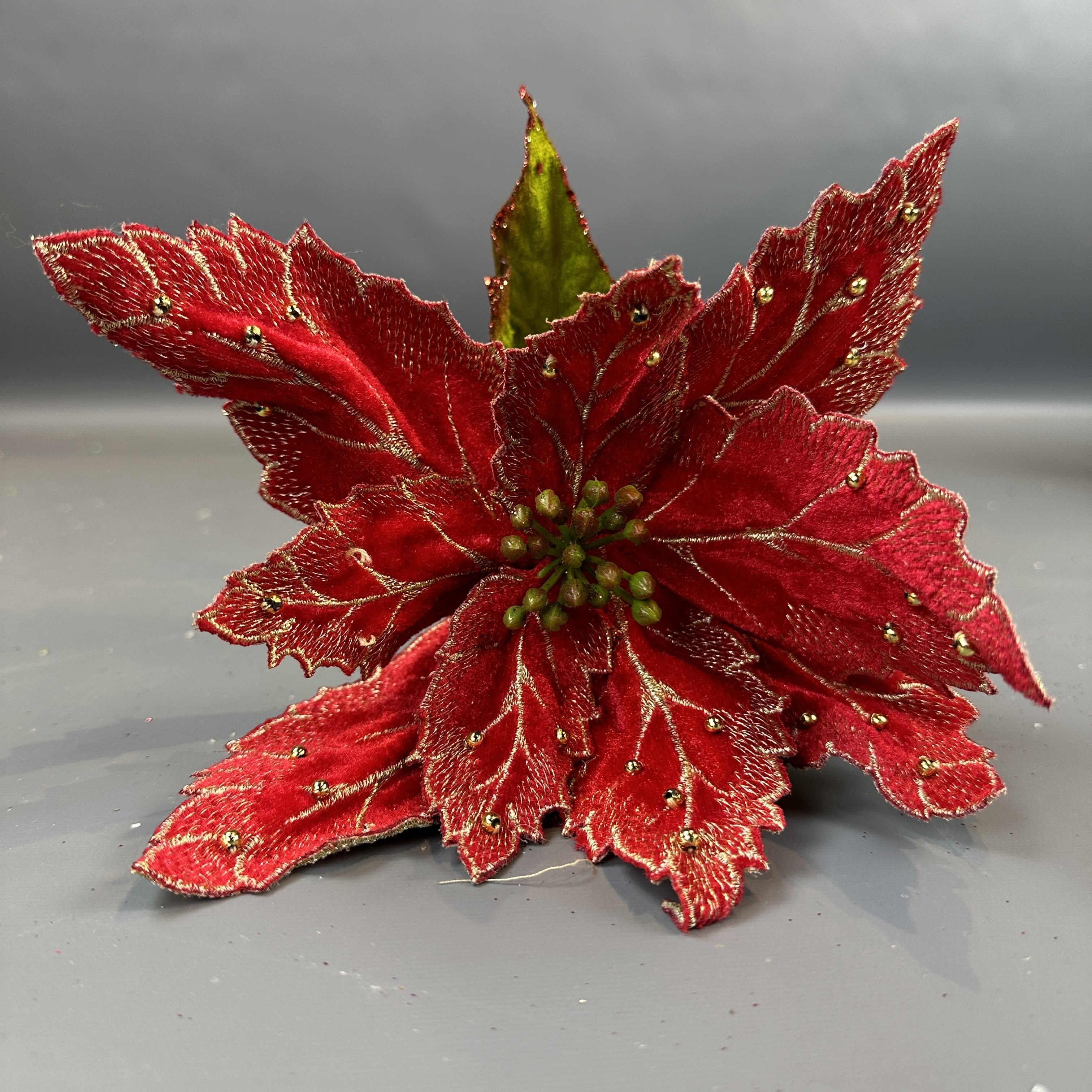 27'' EMBROIDED VEIN BEAD POINSETTIA STEM
