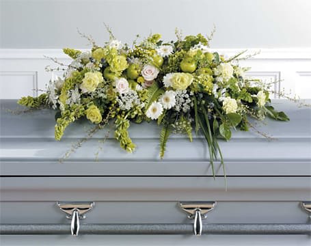 Green Casket Spray with Apple Acdents