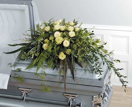 Foliage and Green Rose Casket Spray