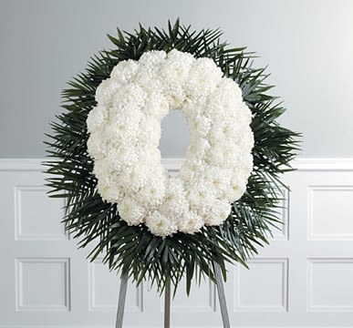 White Football Mum Oval Wreath Flower Bouquet