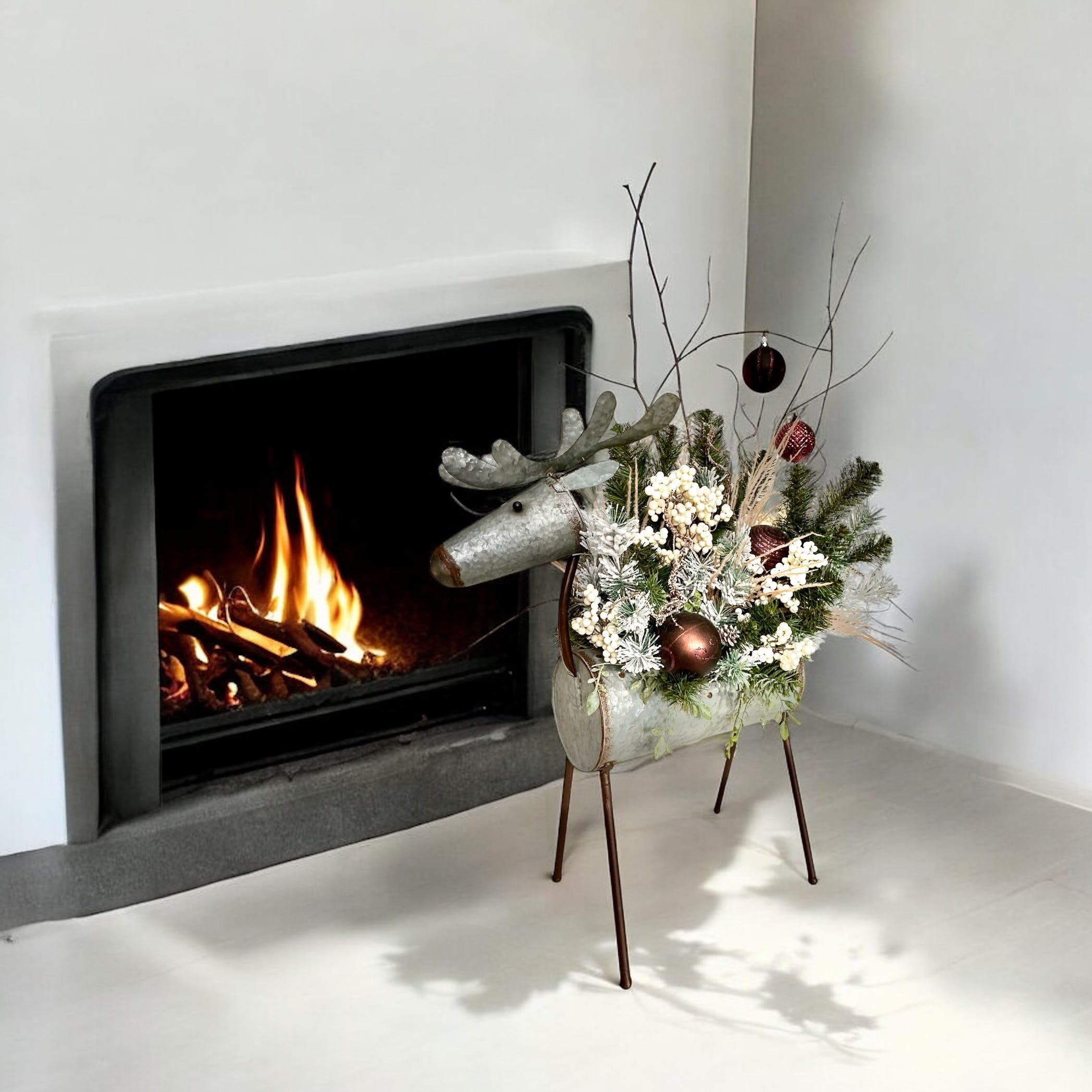 Frosty Forest Silk Bouquet in Metal Reindeer