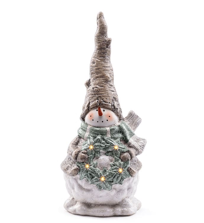 LED Snowman Holding Poinsettia Wreath